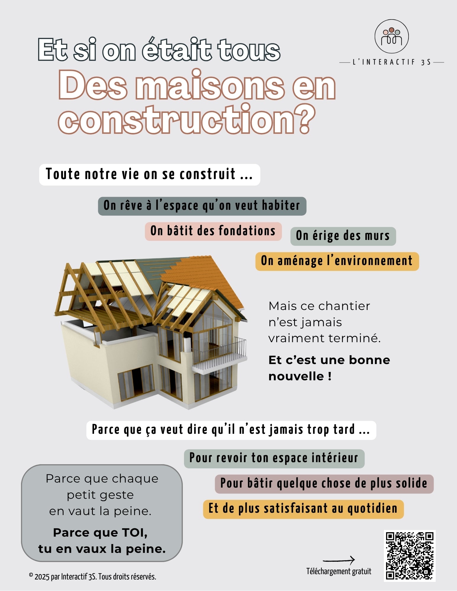 "Si on était tous des maisons en construction?". Affiche et texte réflexif.