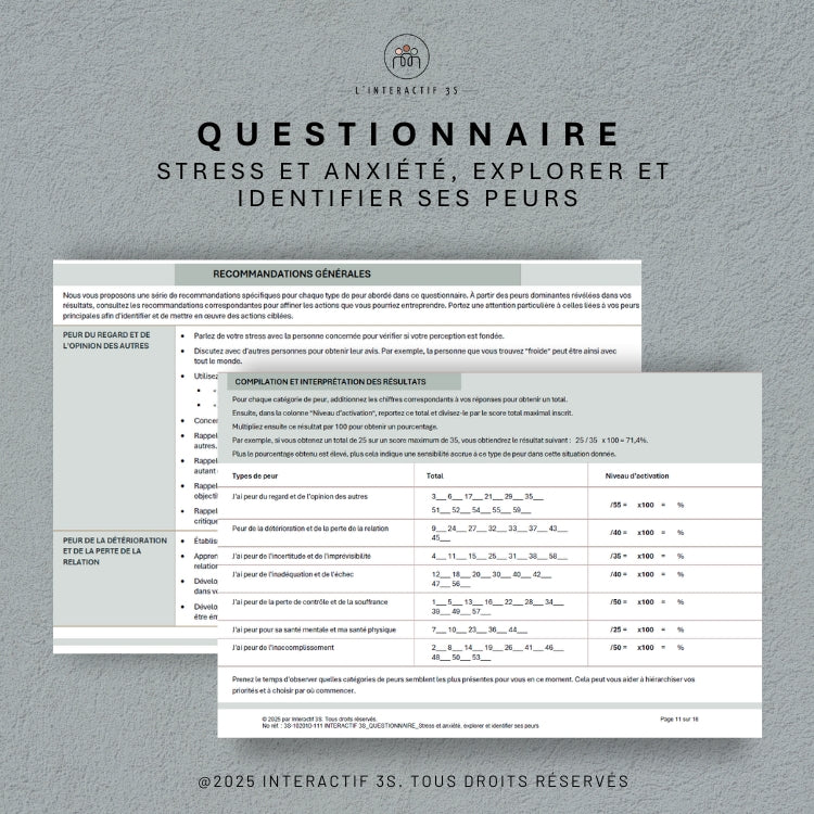 Stress et anxiété, explorer et identifier ses peurs. Questionnaire