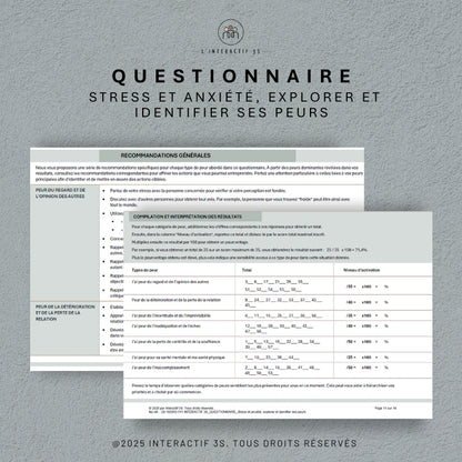 Stress et anxiété, explorer et identifier ses peurs. Questionnaire