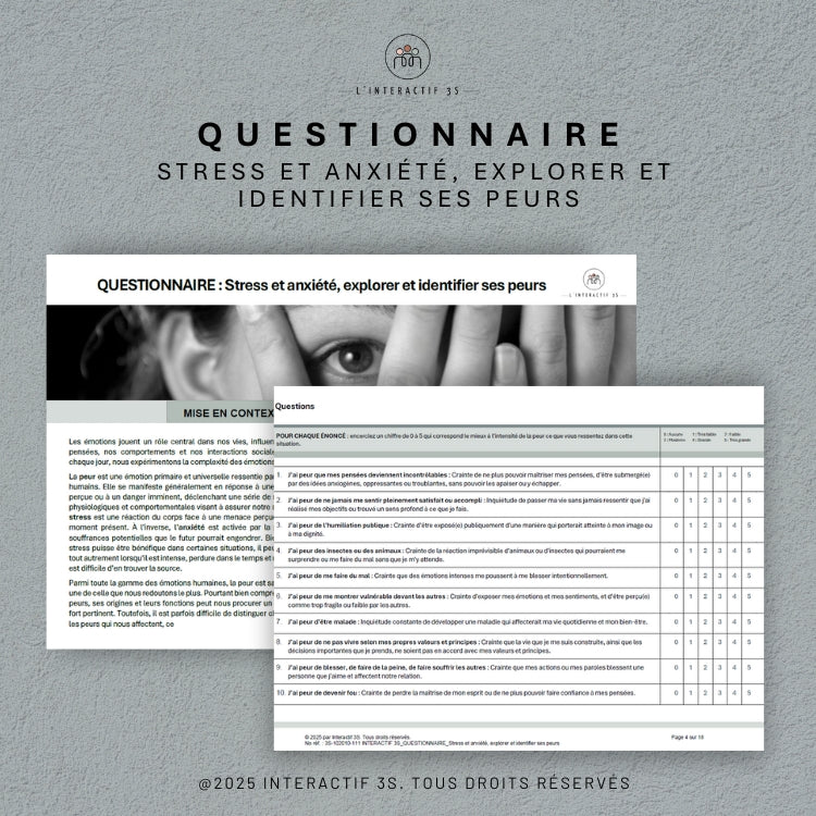 Stress et anxiété, explorer et identifier ses peurs. Questionnaire