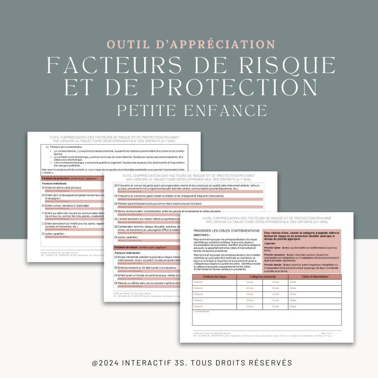 Outil d’appréciation des facteurs de risque et de protection pouvant influencer la trajectoire développementale des enfants (0-7 ans.). 10 p.
