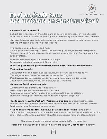 &quot;Si on était tous des maisons en construction?&quot;. Affiche et texte réflexif.