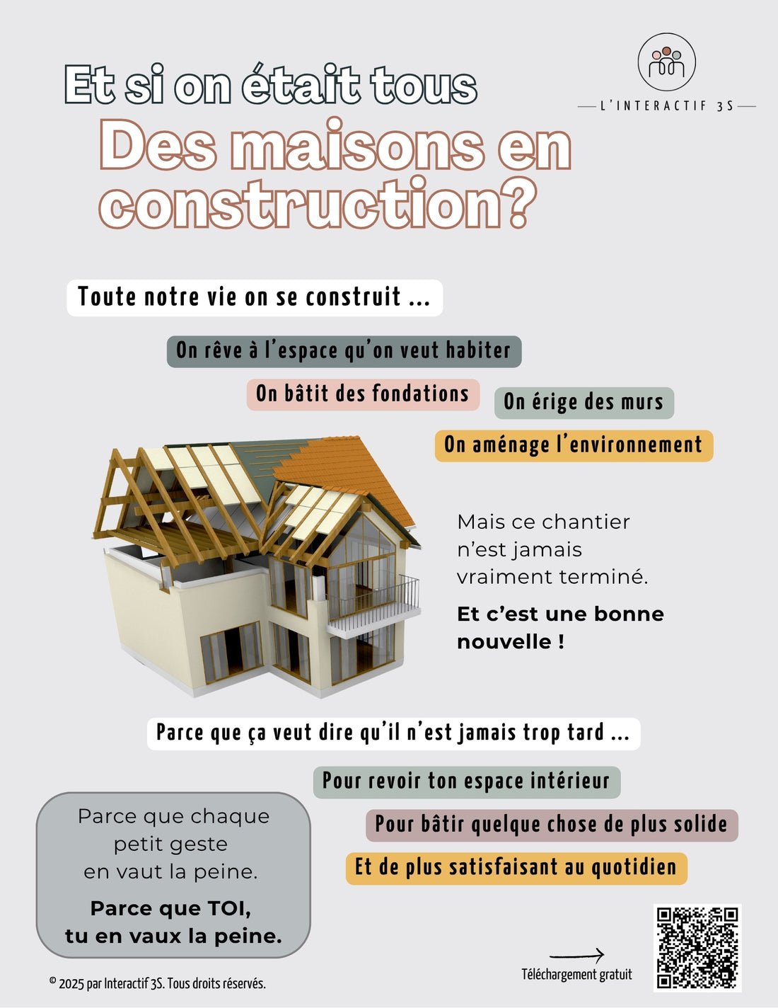 &quot;Si on était tous des maisons en construction?&quot;. Affiche et texte réflexif.