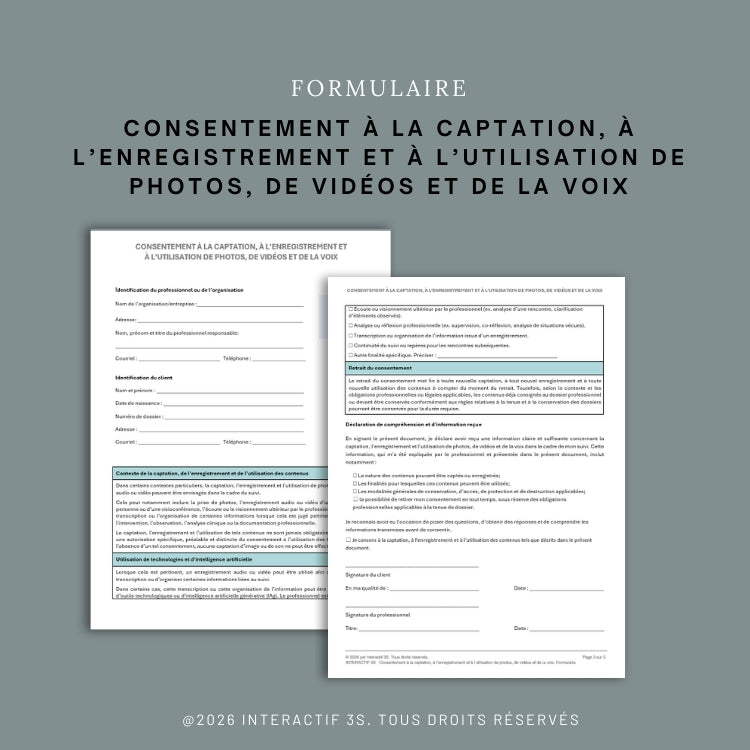 Formulaire de consentement à la captation, à l’enregistrement et à l’utilisation de photos, de vidéos et de la voix